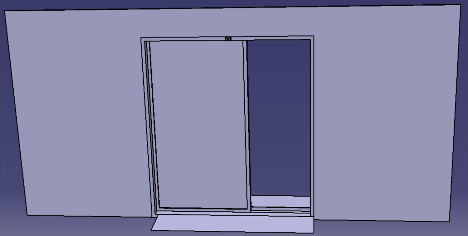CAD front view of the sliding door assembly with both panels open