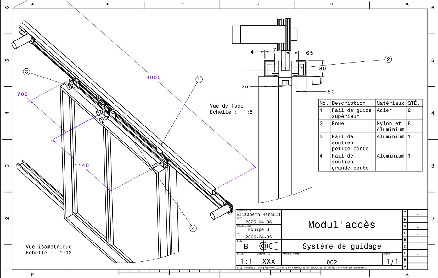 Technical drawing of the guide rail and wheel system, dwg 002